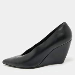Loro Piana Black Leather Viola Wedge Pumps Size 41