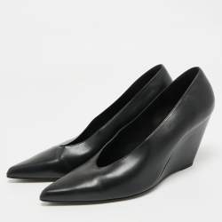 Loro Piana Black Leather Viola Wedge Pumps Size 41