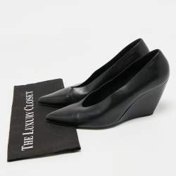 Loro Piana Black Leather Viola Wedge Pumps Size 41