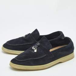 Pre Owned Loro Piana Navy Blue Suede Summer Charms Walk Loafers Size 39.5