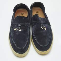 Pre Owned Loro Piana Navy Blue Suede Summer Charms Walk Loafers Size 39.5