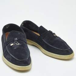 Pre Owned Loro Piana Navy Blue Suede Summer Charms Walk Loafers Size 39.5