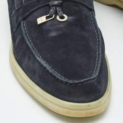 Pre Owned Loro Piana Navy Blue Suede Summer Charms Walk Loafers Size 39.5