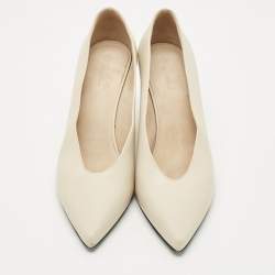 Pre Owned Loro Piana Cream Leather Wedge Pumps Size 41