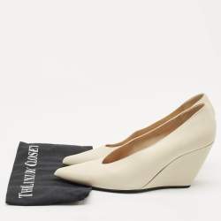 Pre Owned Loro Piana Cream Leather Wedge Pumps Size 41
