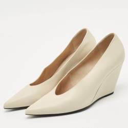 Pre Owned Loro Piana Cream Leather Wedge Pumps Size 41