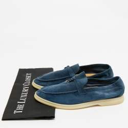 Pre Owned Loro Piana Navy Blue Suede Summer Walk Loafers Size 39.5