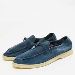 Pre Owned Loro Piana Navy Blue Suede Summer Walk Loafers Size 39.5