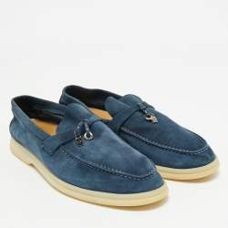 Pre Owned Loro Piana Navy Blue Suede Summer Walk Loafers Size 39.5