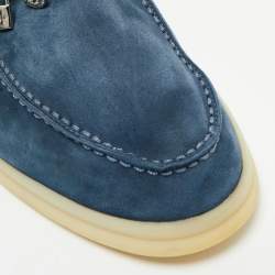 Pre Owned Loro Piana Navy Blue Suede Summer Walk Loafers Size 39.5