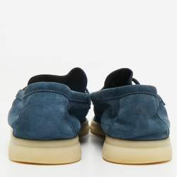 Pre Owned Loro Piana Navy Blue Suede Summer Walk Loafers Size 39.5