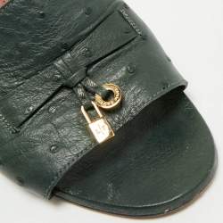 Pre Owned Loro Piana Green Ostrich Leather Summer Charms Walk Slide Sandals Size 39