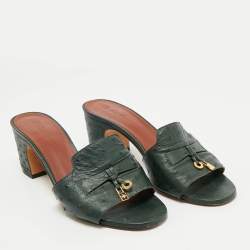 Pre Owned Loro Piana Green Ostrich Leather Summer Charms Walk Slide Sandals Size 39