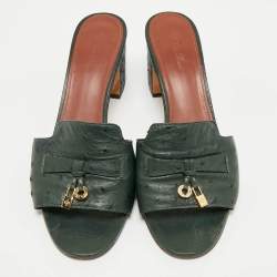 Pre Owned Loro Piana Green Ostrich Leather Summer Charms Walk Slide Sandals Size 39