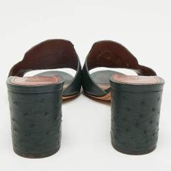 Pre Owned Loro Piana Green Ostrich Leather Summer Charms Walk Slide Sandals Size 39