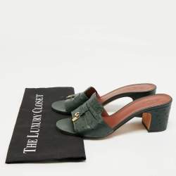 Pre Owned Loro Piana Green Ostrich Leather Summer Charms Walk Slide Sandals Size 39