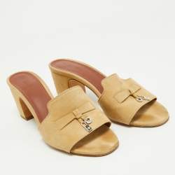 Pre Owned Loro Piana Beige Suede Summer Charms Slide Sandals Size 39.5
