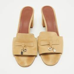 Pre Owned Loro Piana Beige Suede Summer Charms Slide Sandals Size 39.5