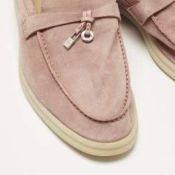 Pre Owned Loro Piana Dakr Pink Suede Summer Charms Walk Loafers Size 39