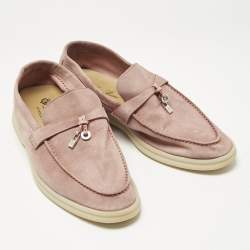 Pre Owned Loro Piana Dakr Pink Suede Summer Charms Walk Loafers Size 39