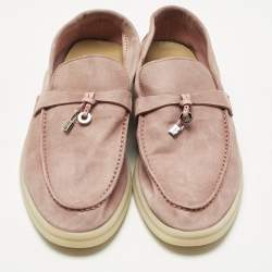 Pre Owned Loro Piana Dakr Pink Suede Summer Charms Walk Loafers Size 39