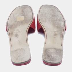 Pre Owned Loro Piana Red Leather Floral Applique Flat Slides Size 40