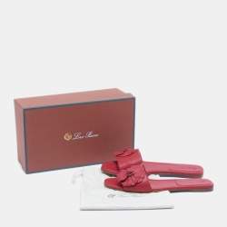 Pre Owned Loro Piana Red Leather Floral Applique Flat Slides Size 40