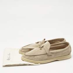Pre Owned Loro Piana Beige Suede Summer Charms Walk Loafers Size 39