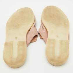 Pre Owned Loro Piana Pale Pink Suede Babouche Charms Walk Flat Mules Size 39