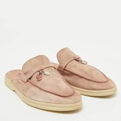 Pre Owned Loro Piana Pale Pink Suede Babouche Charms Walk Flat Mules Size 39