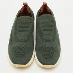 Pre Owned Loro Piana Green Knit Fabric 360 Flexy Walk Slip On Sneakers Size 38.5