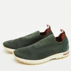 Pre Owned Loro Piana Green Knit Fabric 360 Flexy Walk Slip On Sneakers Size 38.5