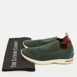 Pre Owned Loro Piana Green Knit Fabric 360 Flexy Walk Slip On Sneakers Size 38.5