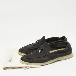 Pre Owned Loro Piana Navy Blue Suede Summer Charms Walk Loafers Size 39.5