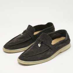 Pre Owned Loro Piana Navy Blue Suede Summer Charms Walk Loafers Size 39.5