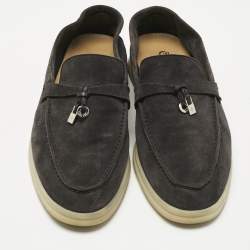 Pre Owned Loro Piana Navy Blue Suede Summer Charms Walk Loafers Size 39.5