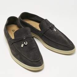 Pre Owned Loro Piana Navy Blue Suede Summer Charms Walk Loafers Size 39.5