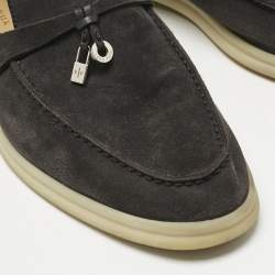 Pre Owned Loro Piana Navy Blue Suede Summer Charms Walk Loafers Size 39.5