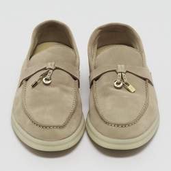 Pre Owned Loro Piana Beige Suede Summer Charms Walk Slip On Loafers Size 37