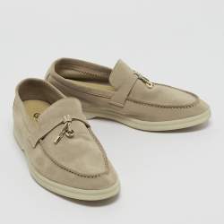 Pre Owned Loro Piana Beige Suede Summer Charms Walk Slip On Loafers Size 37