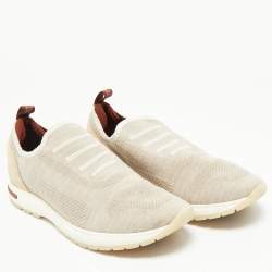 Pre Owned Loro Piana Grey Knit Fabric and Suede 360 LP Flexy Walk Sneakers Size 39