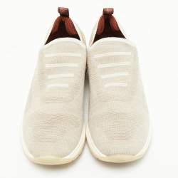 Pre Owned Loro Piana Grey Knit Fabric and Suede 360 LP Flexy Walk Sneakers Size 39