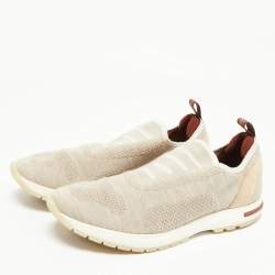 Pre Owned Loro Piana Grey Knit Fabric and Suede 360 LP Flexy Walk Sneakers Size 39