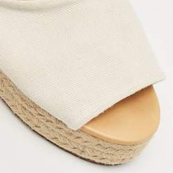 Pre Owned Loro Piana White Fabric Platform Espadrille Sandals Size 37
