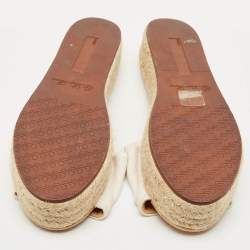 Pre Owned Loro Piana White Fabric Platform Espadrille Sandals Size 37