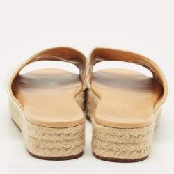 Pre Owned Loro Piana White Fabric Platform Espadrille Sandals Size 37