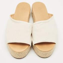 Pre Owned Loro Piana White Fabric Platform Espadrille Sandals Size 37