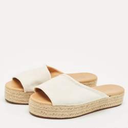 Pre Owned Loro Piana White Fabric Platform Espadrille Sandals Size 37