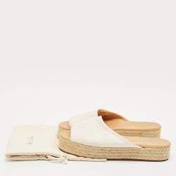 Pre Owned Loro Piana White Fabric Platform Espadrille Sandals Size 37
