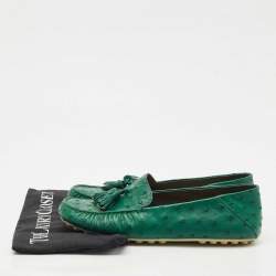 Pre Owned Loro Piana Green Ostrich Leather Loafers Size 38